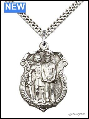 Sterling Silver St. Michael Pendant with Stainless Steel Curb Chain